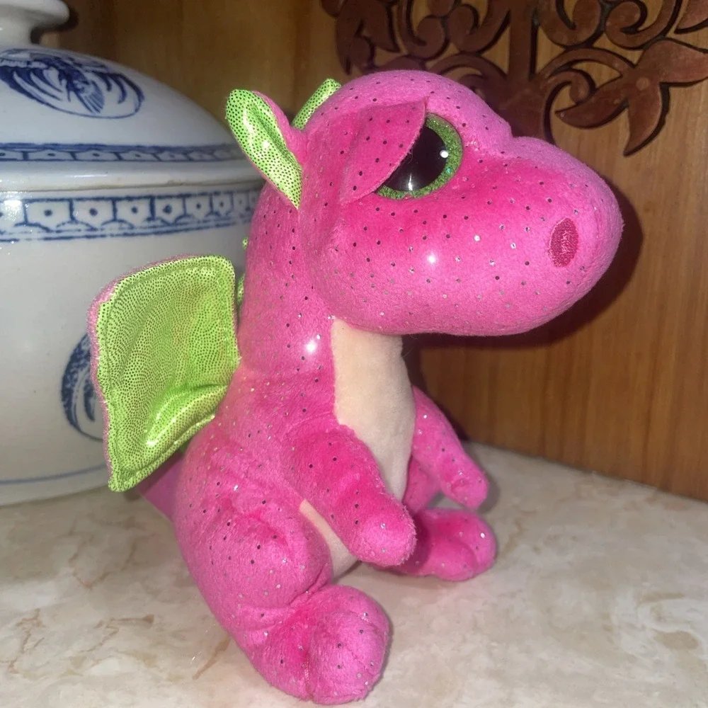 2016 Ty‎ Darla Dragon Sparkle Eyes Foil Wings Neon Pink & Green 6